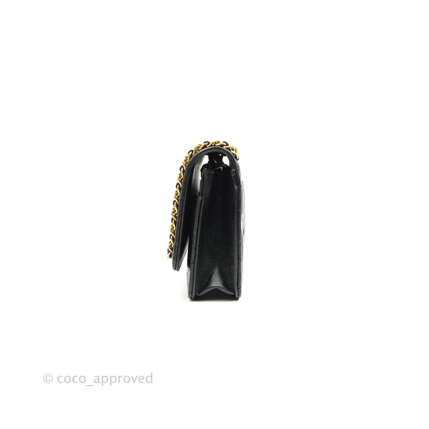 Chanel Quilted Wallet on Chain WOC Chain Around Black Lambskin Aged Gold Hardware