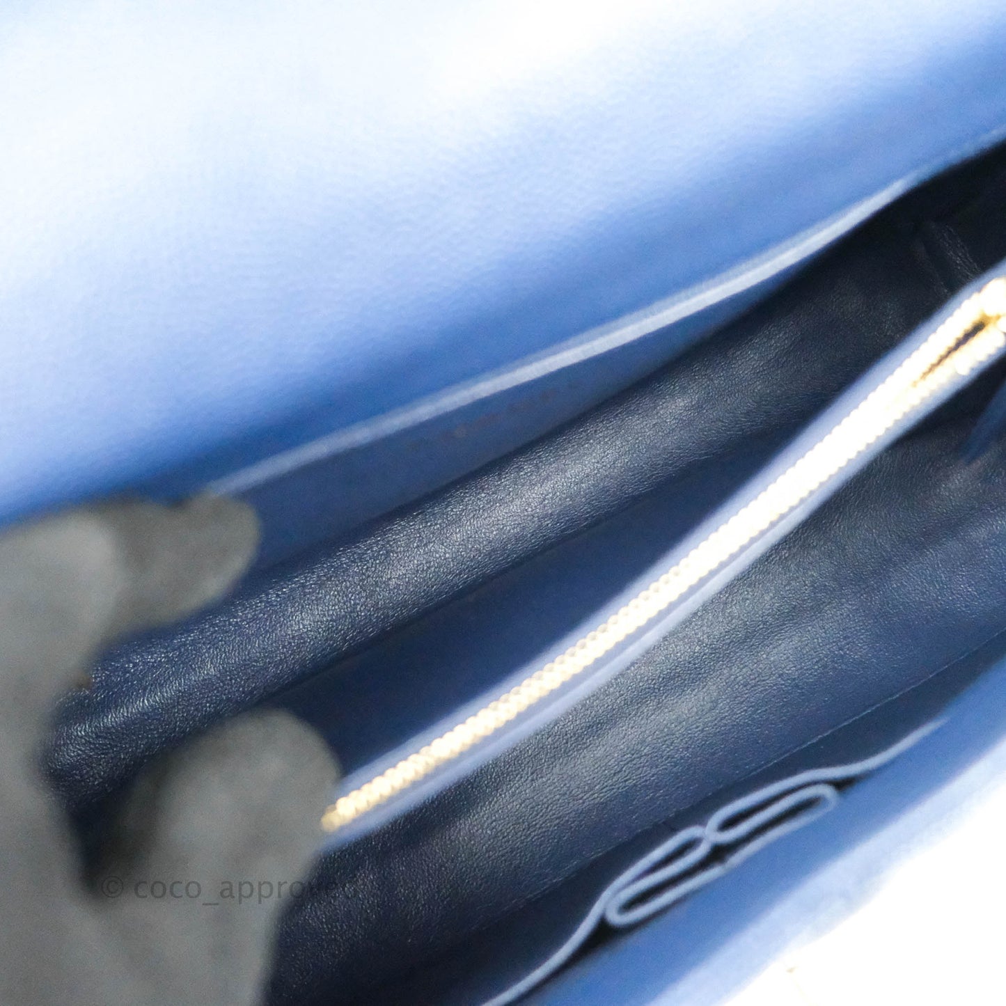 Chanel Medium (Small) Coco Handle Quilted Navy Caviar Lizard Handle Gold Hardware