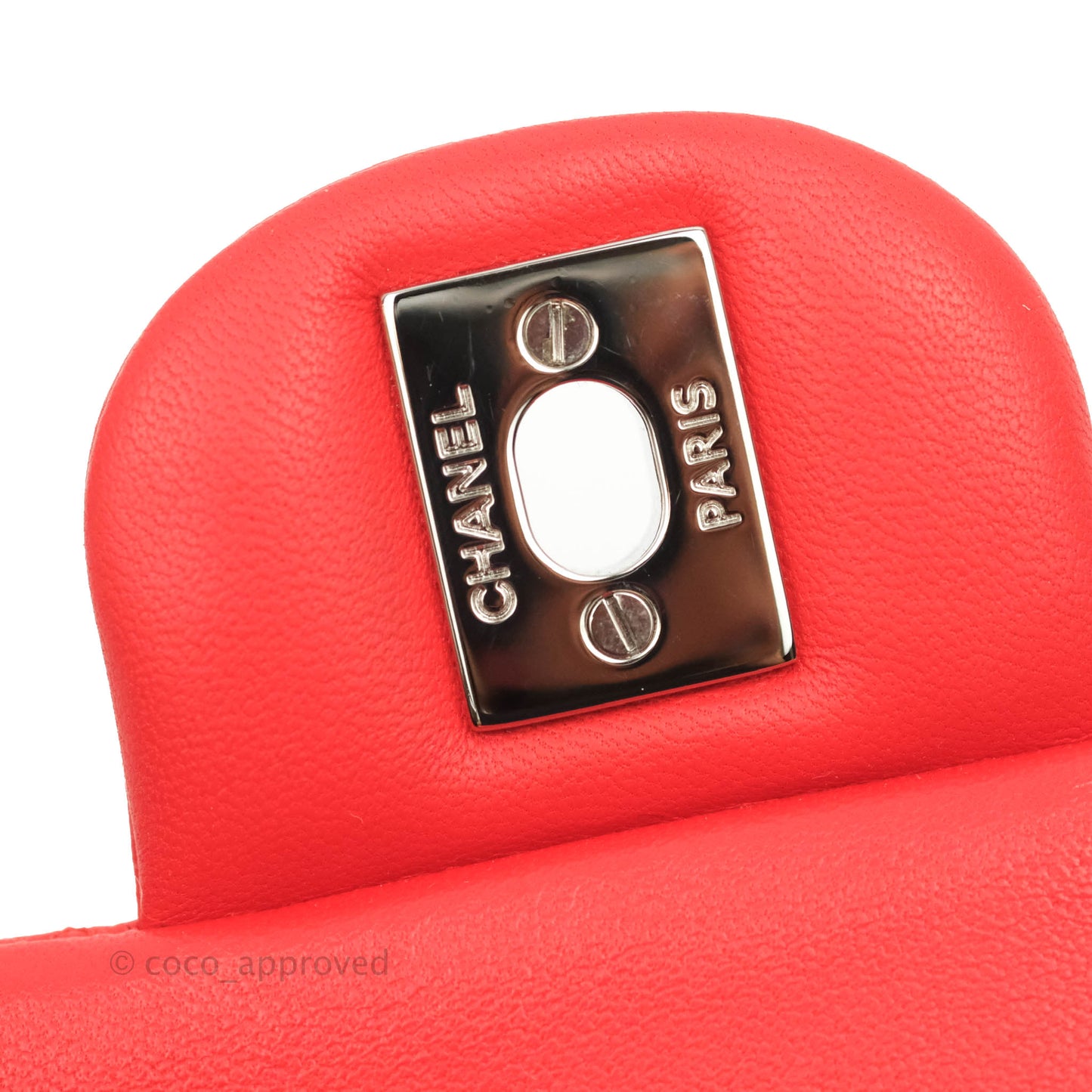 Chanel Classic M/L Medium Double Flap Poppy Red Lambskin Silver Hardware