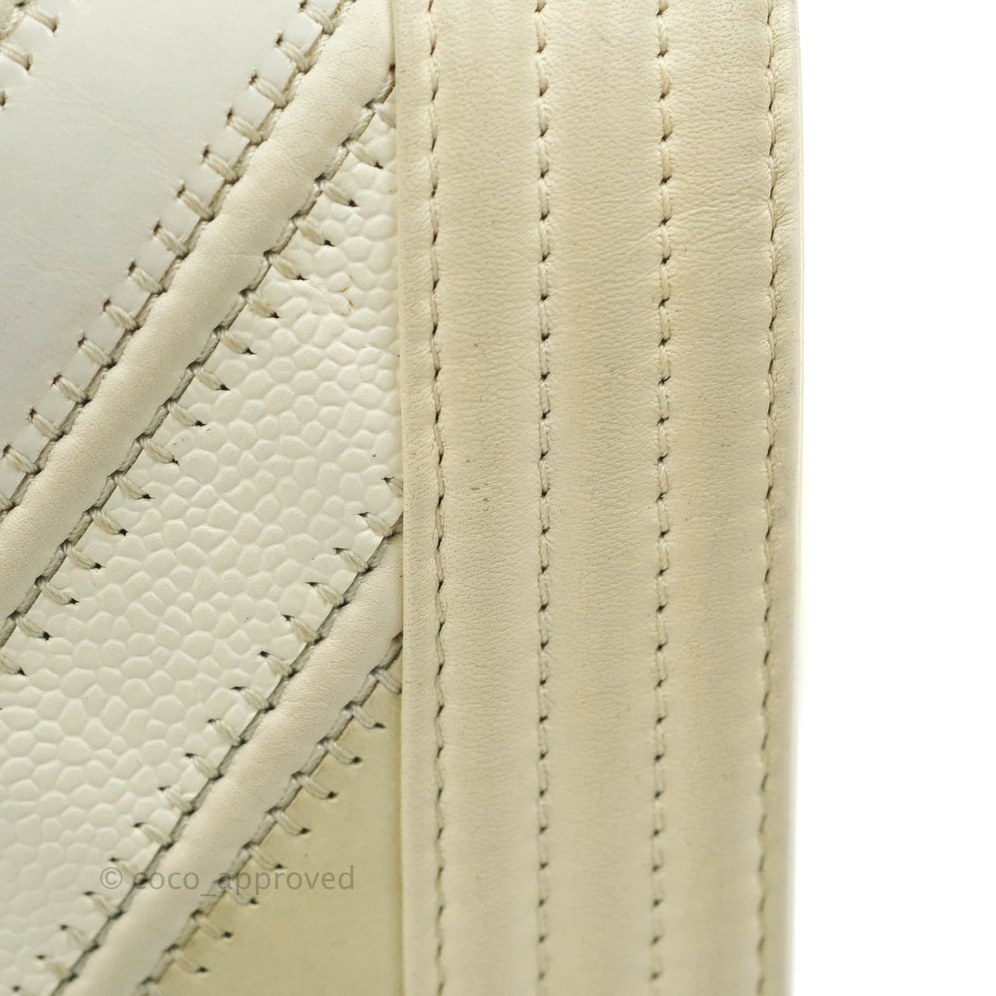 Chanel Medium Chevron Boy Light Beige Calfskin Caviar Aged Gold Hardware