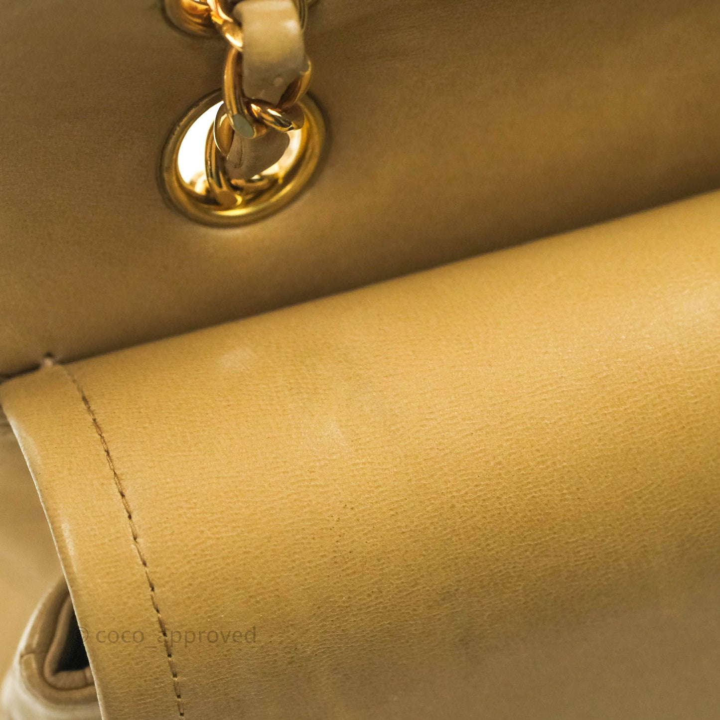 Chanel Vintage Classic M/L Medium Double Flap Bag Beige Lambskin 24K Gold Hardware