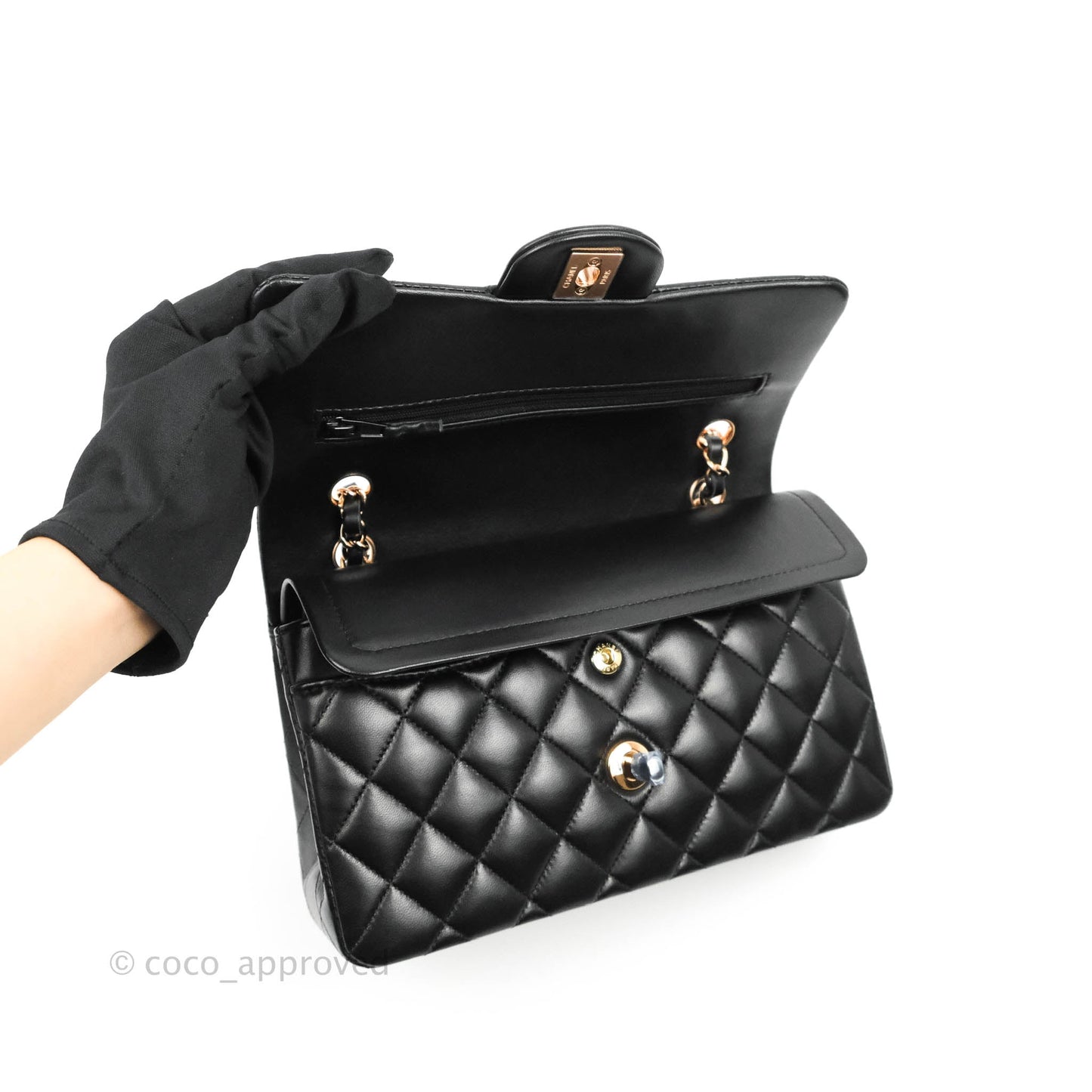 Chanel Classic Small S/M Flap Black Lambskin Rose Pink-Gold Hardware