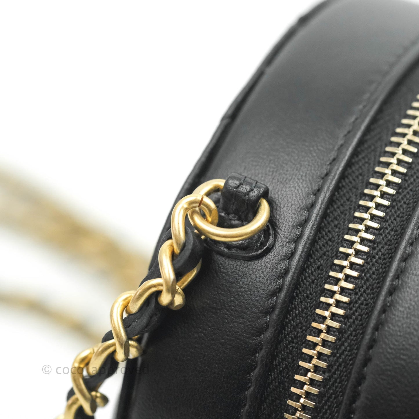 Chanel Quilted Round Pearl Crush Clutch With Chain Black Lambskin Gold Hardware