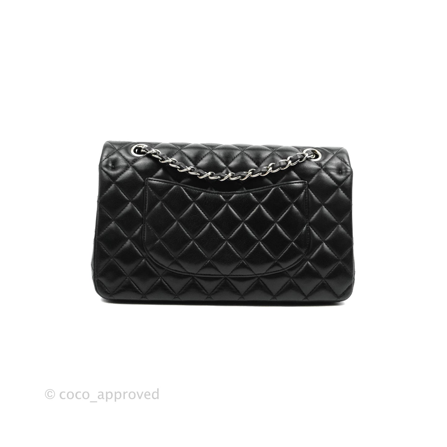 Chanel Classic M/L Medium Double Flap Black Lambskin Silver Hardware
