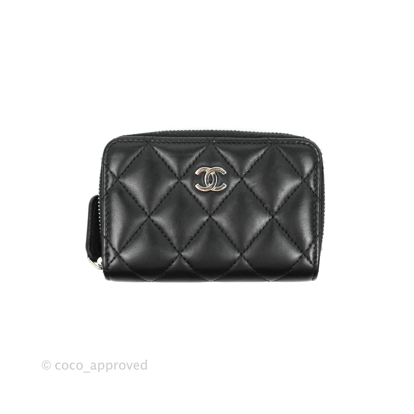 Chanel Classic Zipped Coin Purse Black Lambskin Silver Hardware