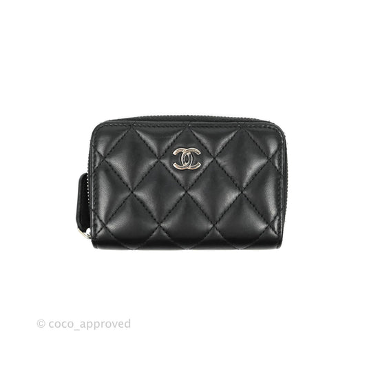 Chanel Classic Zipped Coin Purse Black Lambskin Silver Hardware