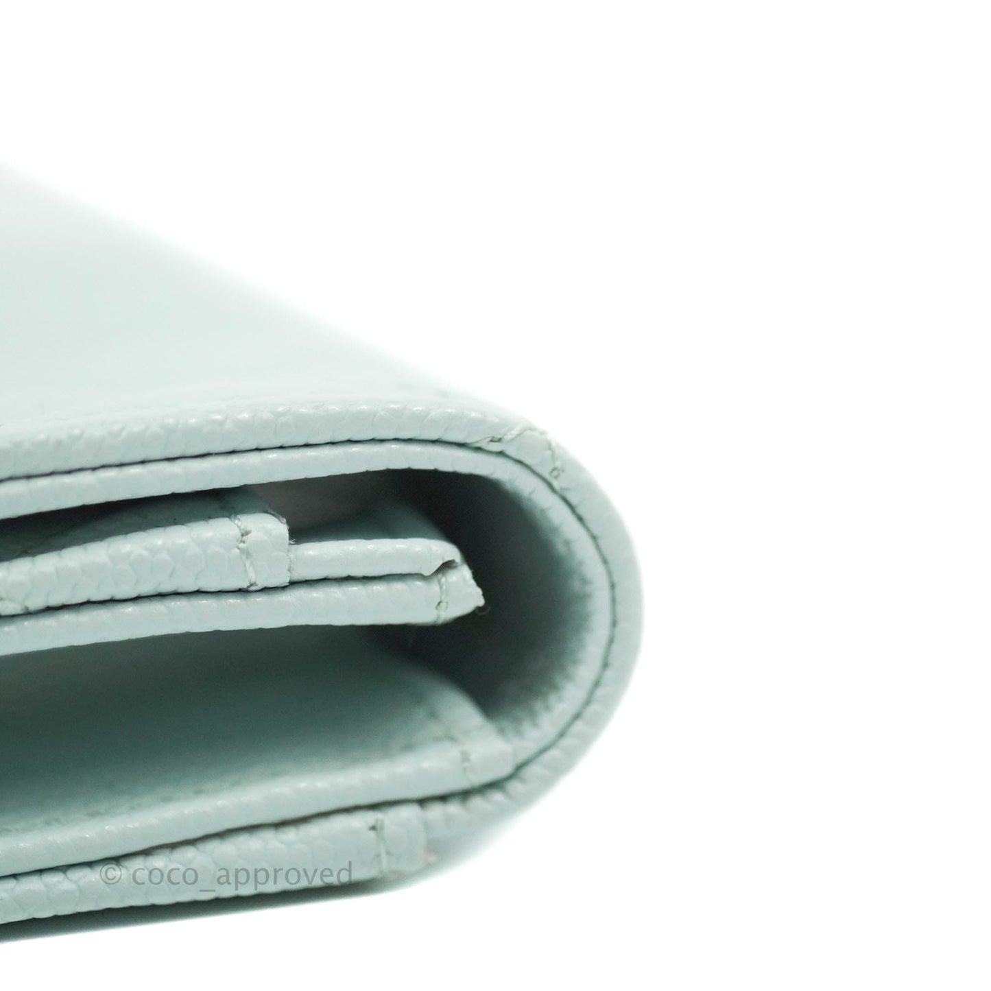 Chanel Quilted Classic Flap Card Holder Pale Mint Caviar Silver Hardware