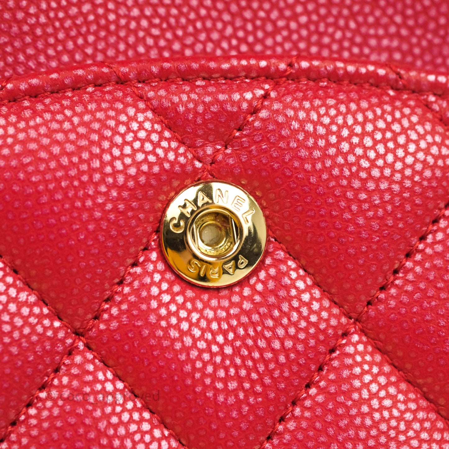 Chanel Classic M/L Medium Double Flap Iridescent Red Caviar Gold Hardware 21S