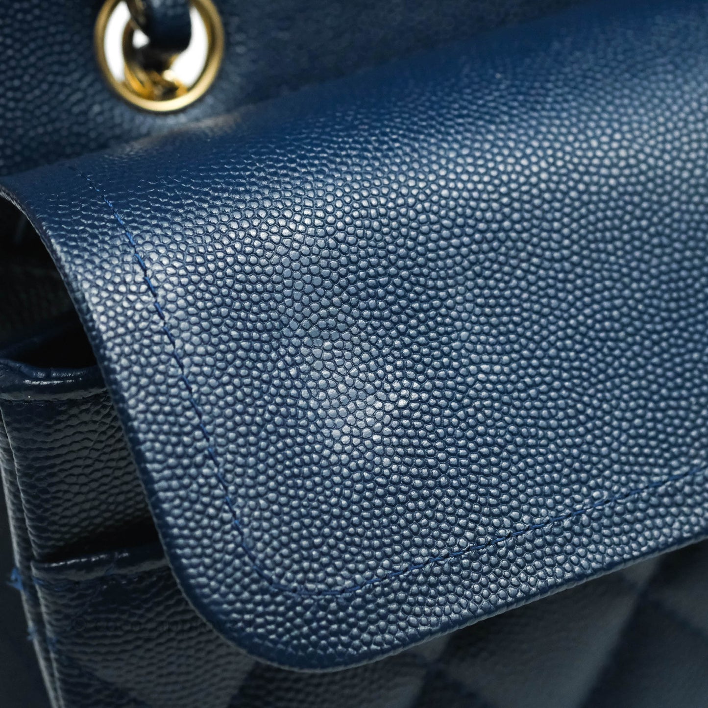 Chanel Quilted M/L Medium Double Flap Blue Caviar Gold Hardware 19C
