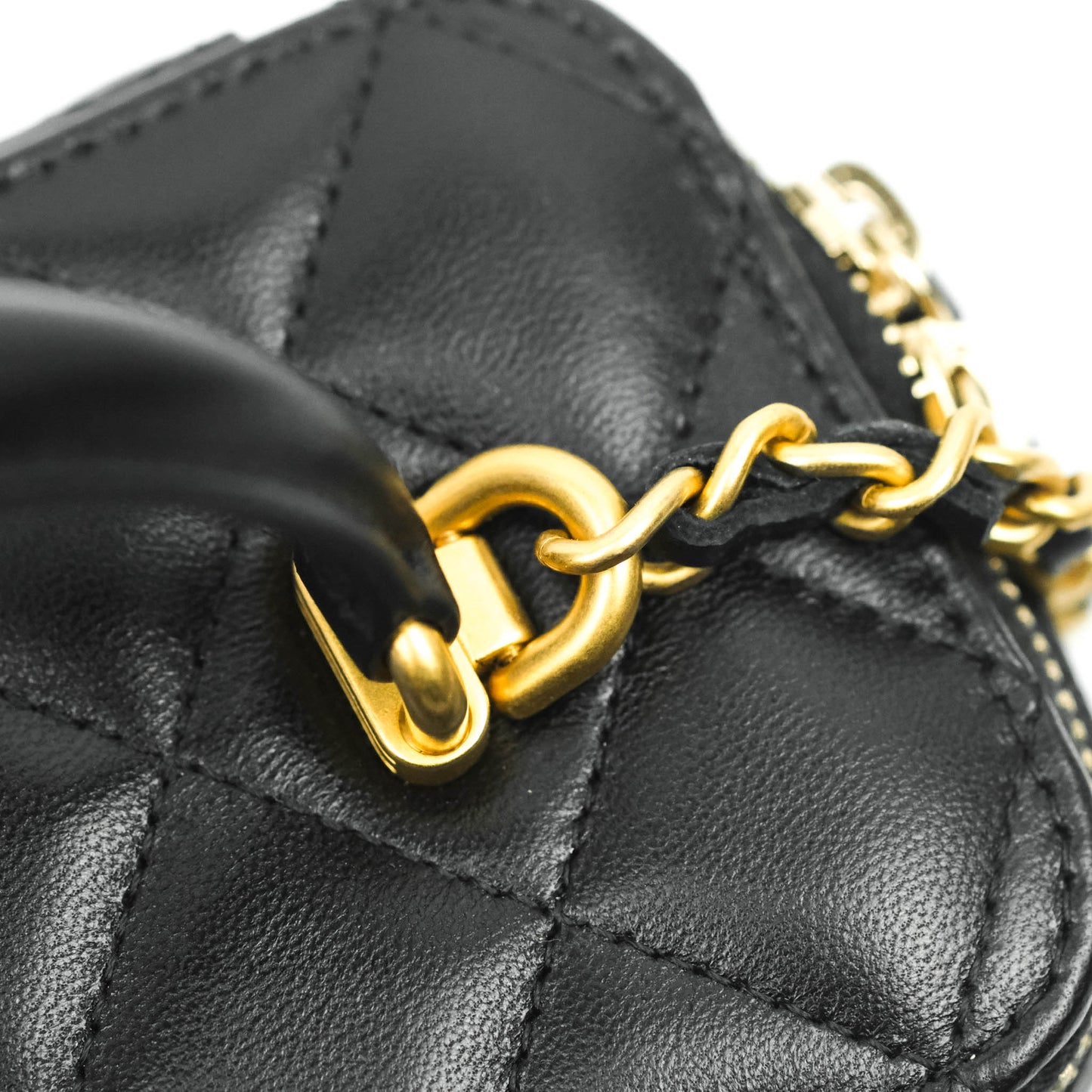 Chanel Classic Vanity Rectangular Top Handle With Chain Black Lambskin Aged Gold Hardware