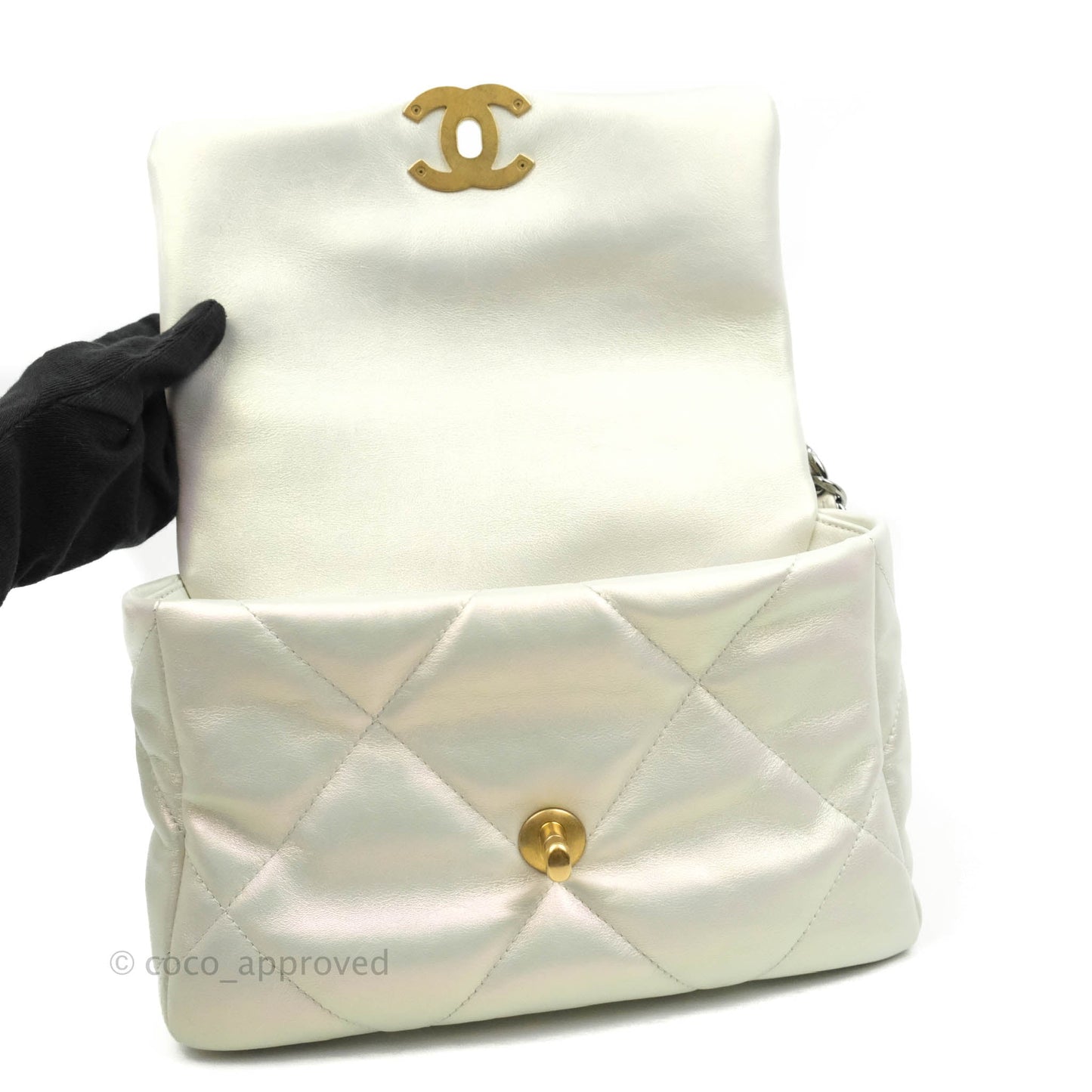 Chanel 19 Small Iridescent White Mixed Hardware