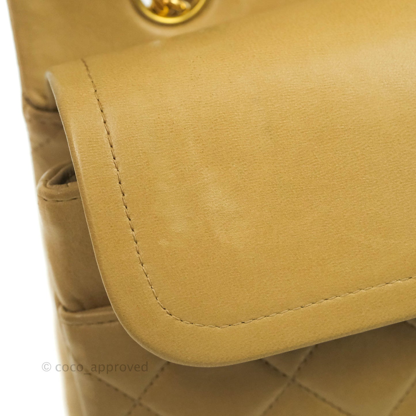 Chanel Vintage Classic M/L Medium Double Flap Bag Beige Lambskin 24K Gold Hardware