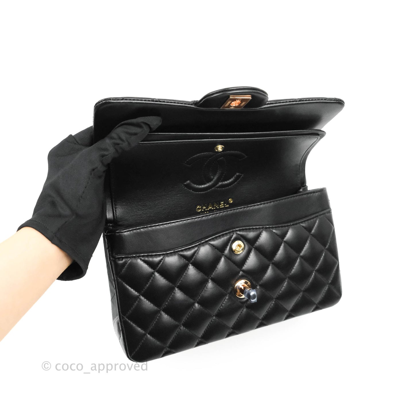 Chanel Classic Small S/M Flap Black Lambskin Rose Pink-Gold Hardware