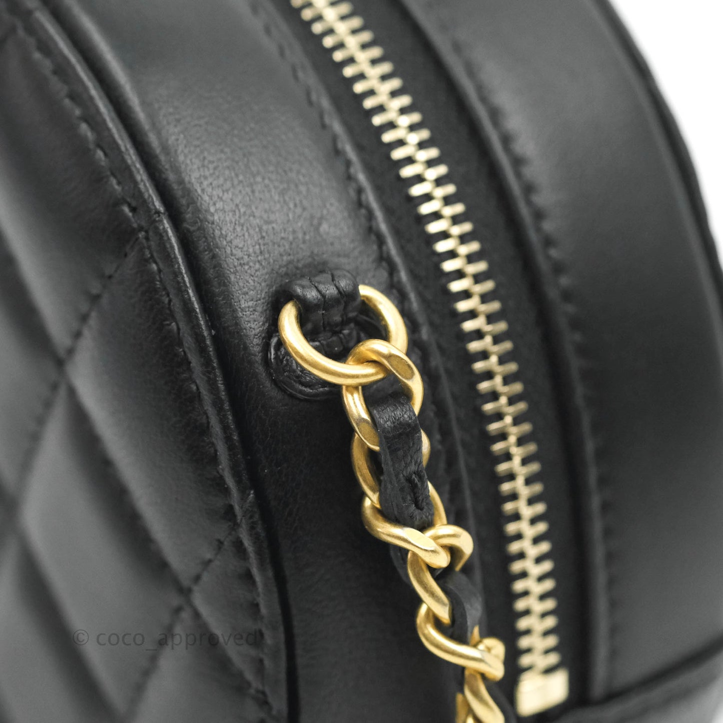 Chanel Quilted Round Pearl Crush Clutch With Chain Black Lambskin Gold Hardware