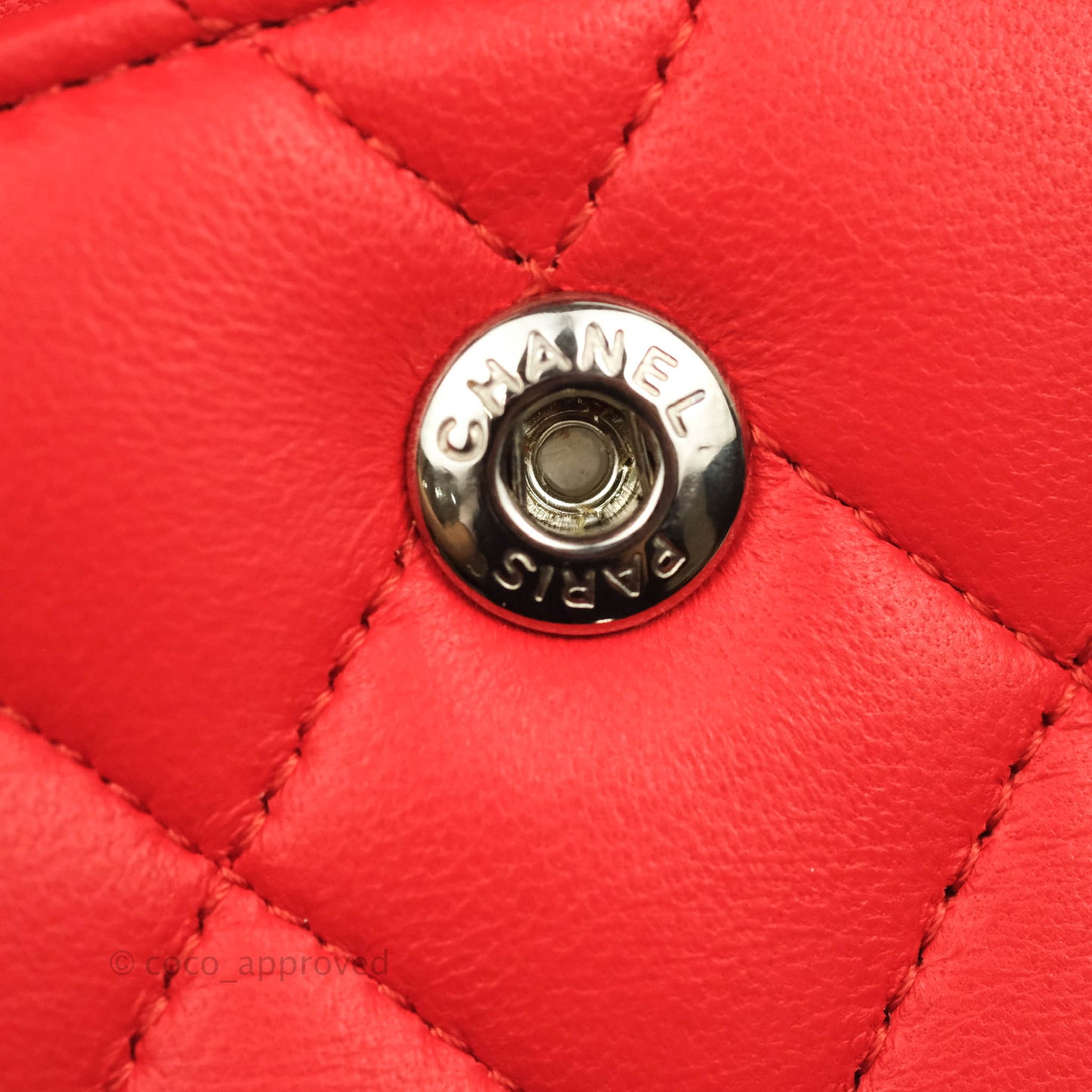 Chanel Classic M/L Medium Double Flap Poppy Red Lambskin Silver Hardware