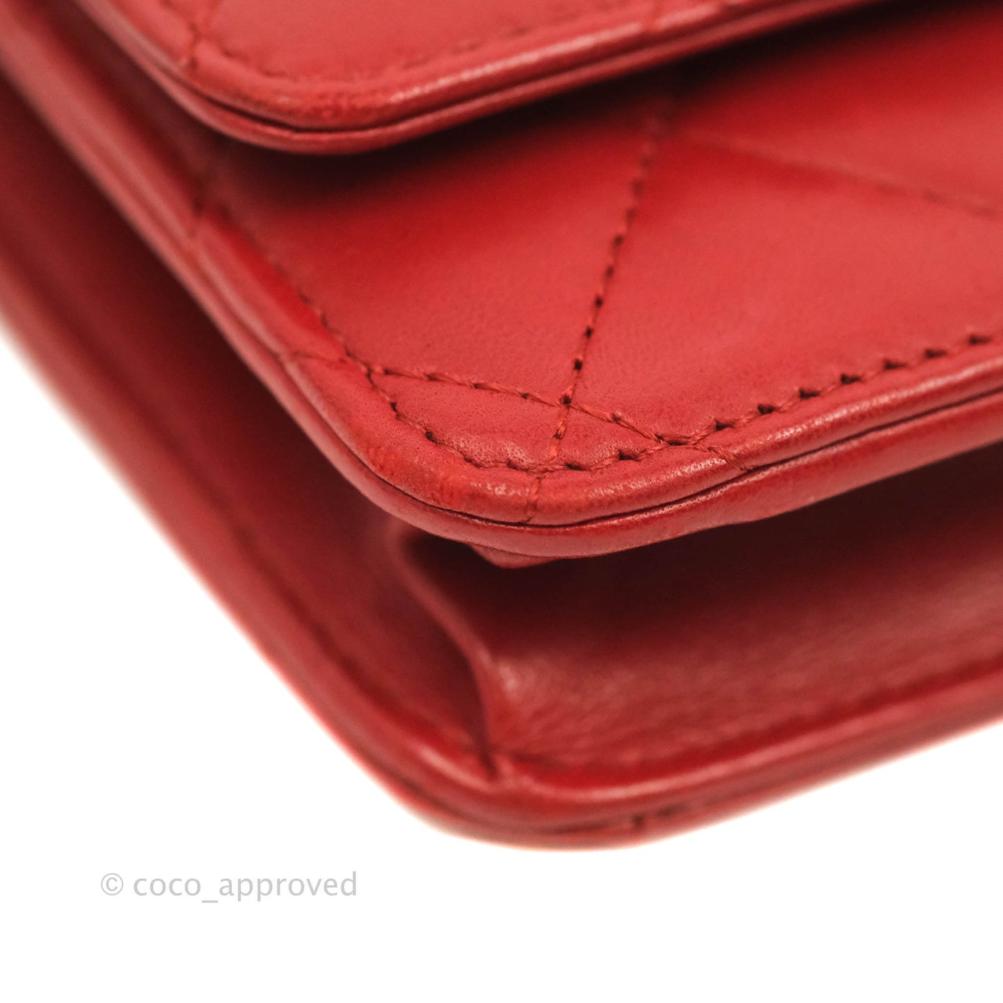 Chanel Quilted Wallet on Chain WOC Red Lambskin Silver Hardware