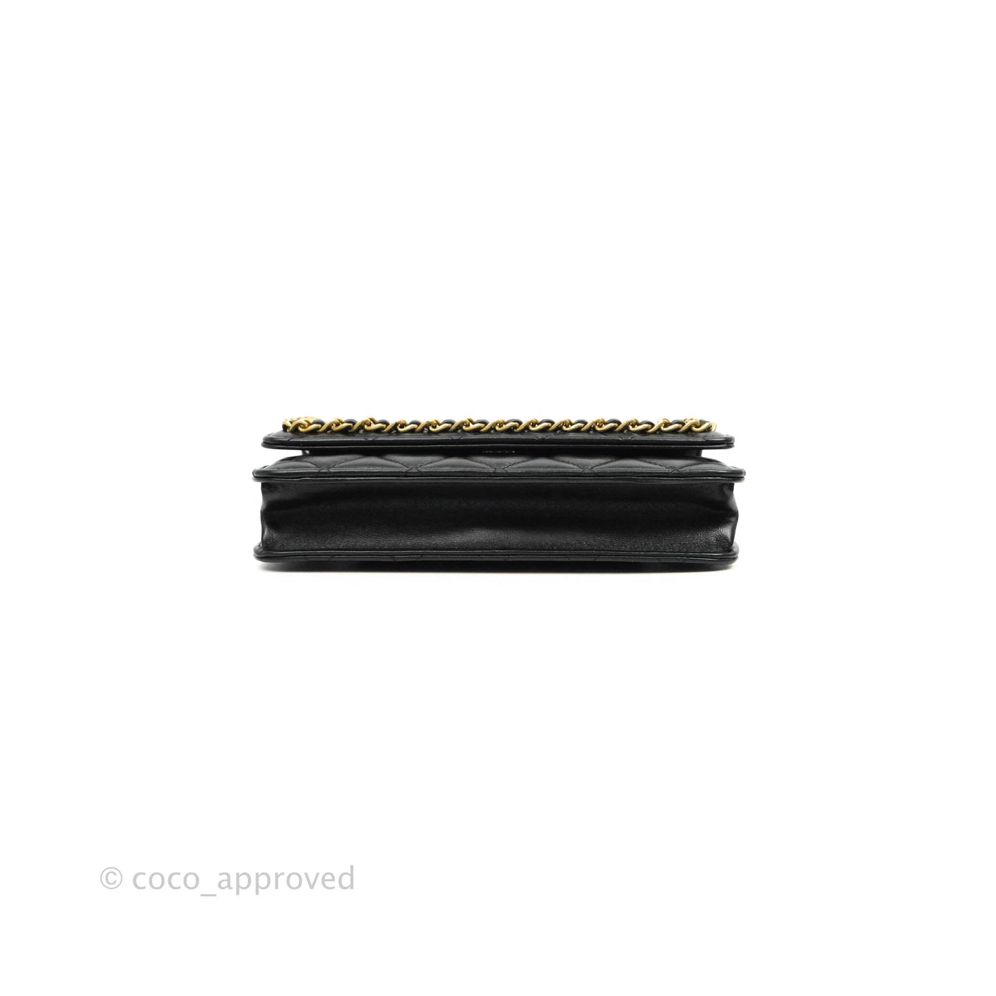 Chanel Quilted Wallet on Chain WOC Chain Around Black Lambskin Aged Gold Hardware