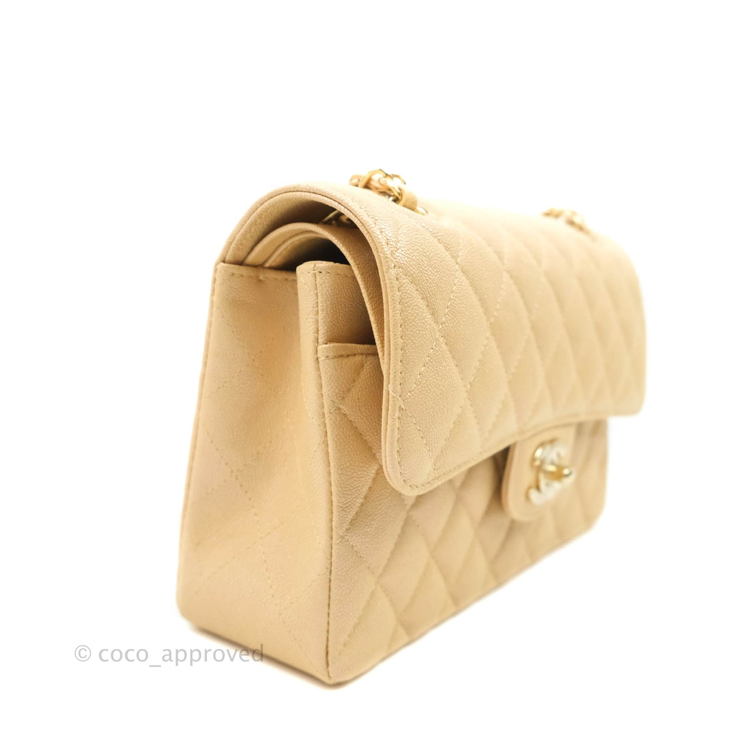 Chanel Classic Small S/M Flap Iridescent Beige Caviar Gold Hardware 19S