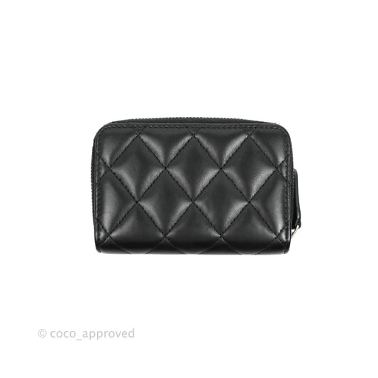 Chanel Classic Zipped Coin Purse Black Lambskin Silver Hardware