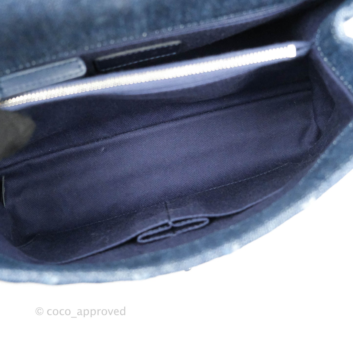 Chanel Medium (Small) Quilted Coco Handle Flap Navy Denim Silver Hardware
