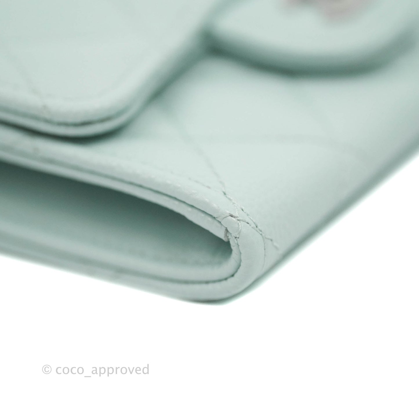 Chanel Quilted Classic Flap Card Holder Pale Mint Caviar Silver Hardware