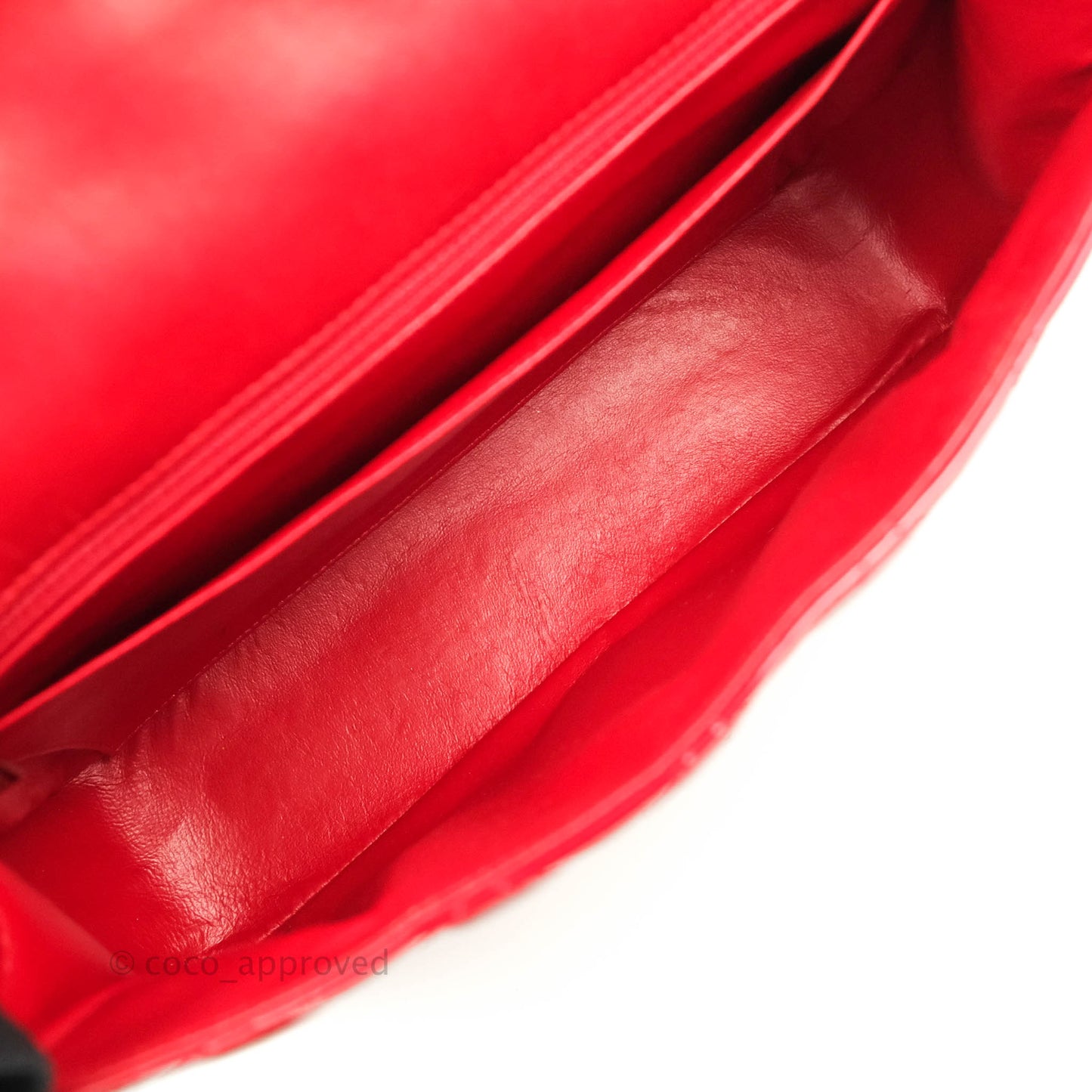 Chanel Quilted Jumbo Red Patent Silver Hardware 10C