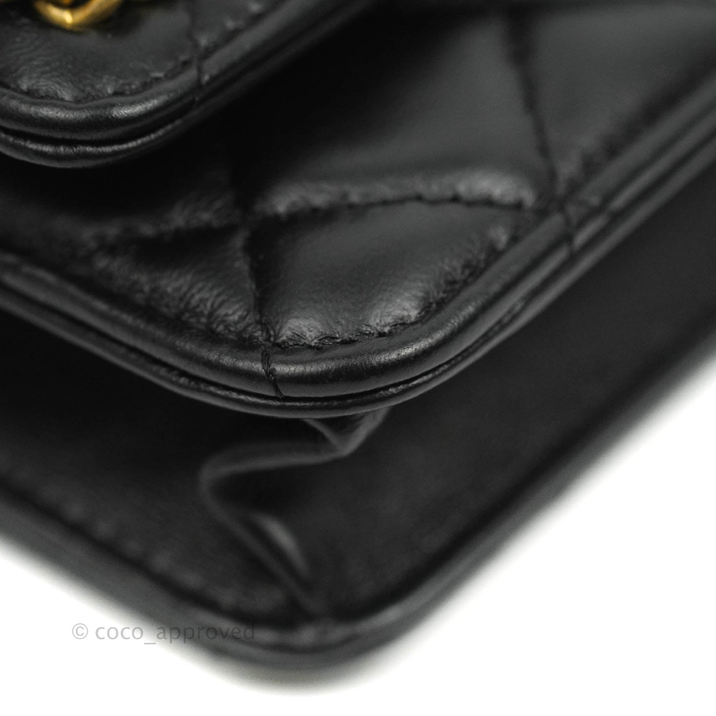 Chanel Quilted Wallet on Chain WOC Chain Around Black Lambskin Aged Gold Hardware