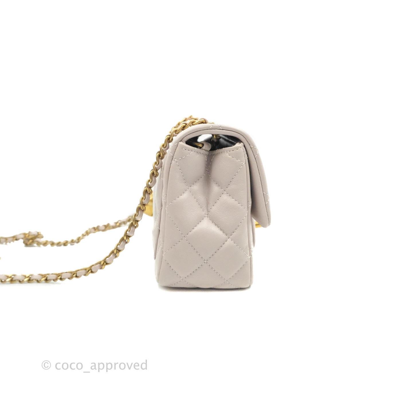Chanel Mini Square Pearl Crush Quilted Pale Lilac Lambskin Gold Hardware