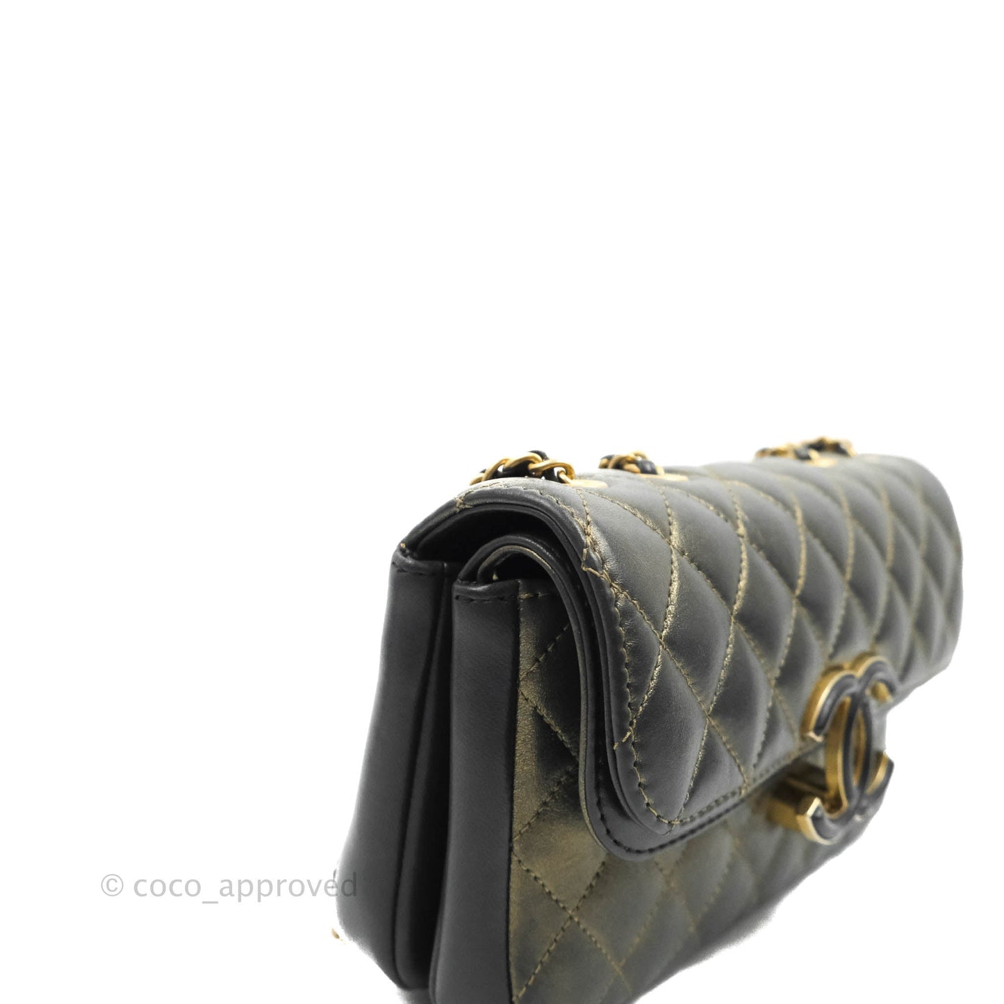 Chanel Small Enamel CC Flap Bag Quilted Iridescent Grey Lambskin Aged Gold Hardware