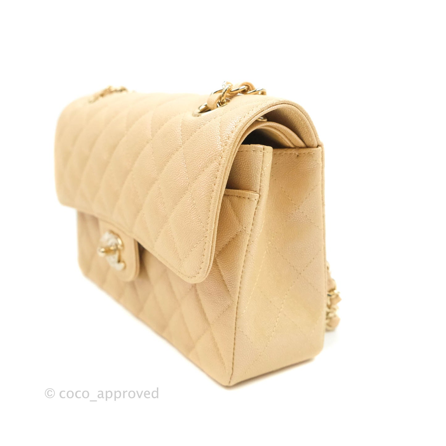 Chanel Classic Small S/M Flap Iridescent Beige Caviar Gold Hardware 19S