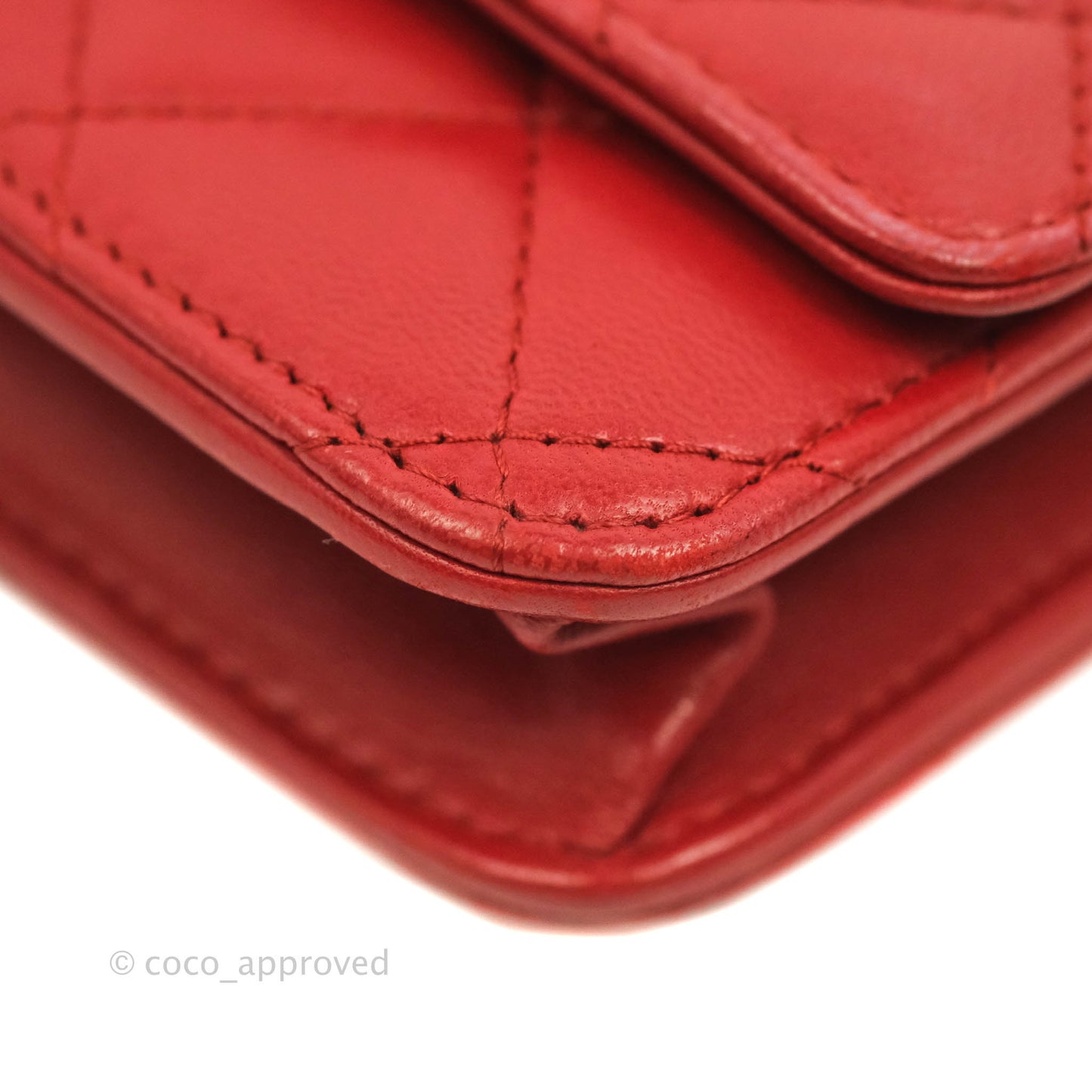 Chanel Quilted Wallet on Chain WOC Red Lambskin Silver Hardware