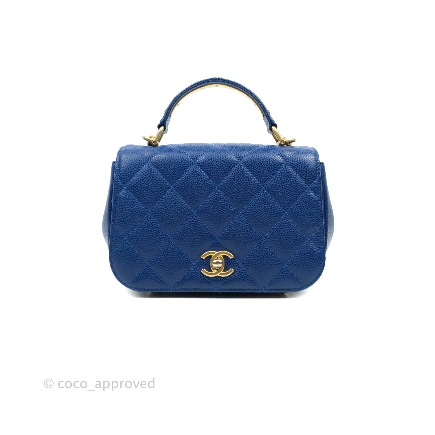 Chanel Mini Carry Around Flap Bag Blue Caviar Aged Gold Hardware