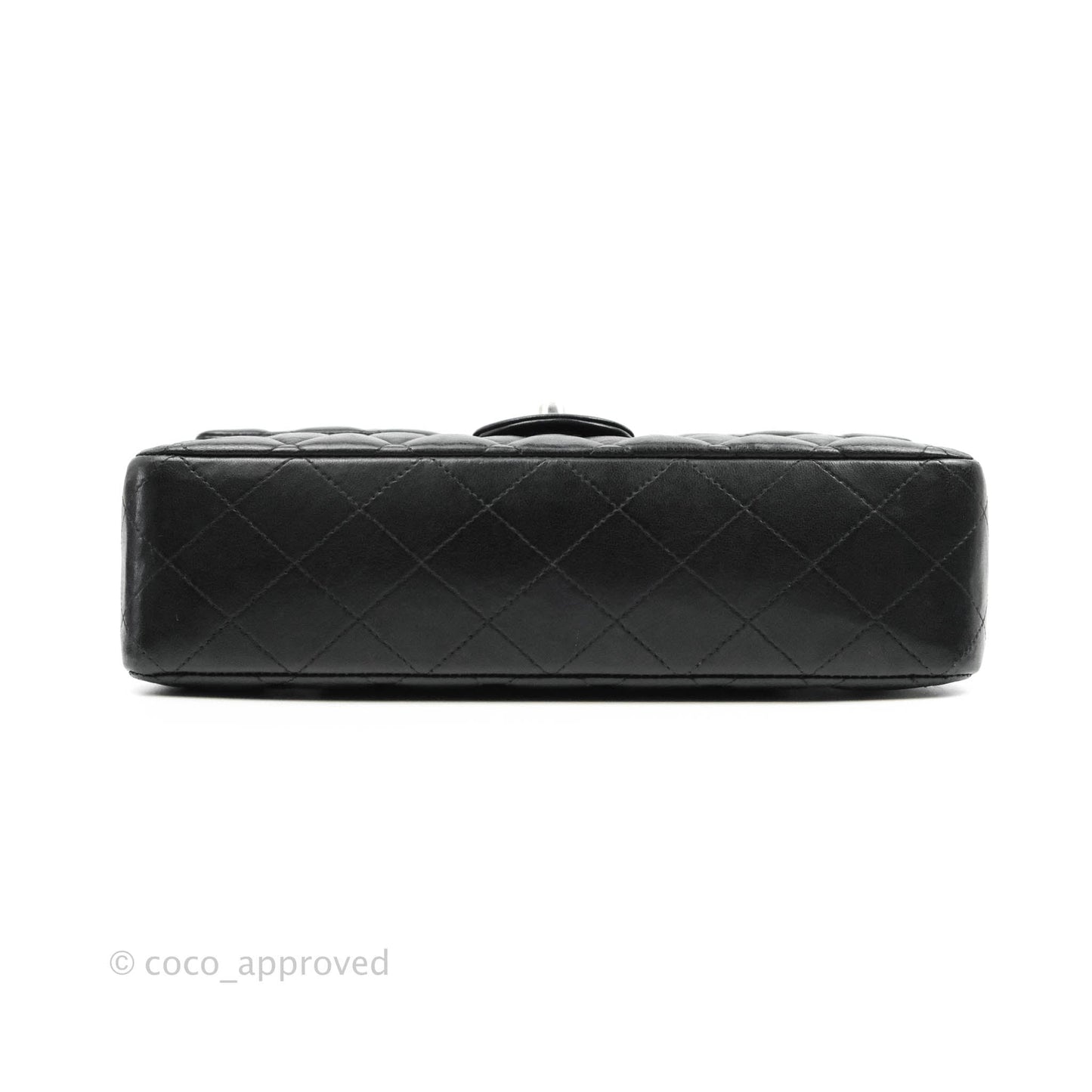 Chanel Classic M/L Medium Double Flap Black Lambskin Silver Hardware