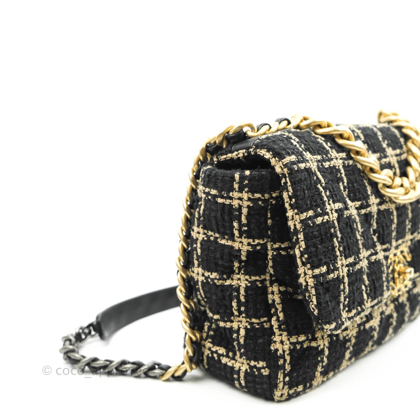 Chanel 19 Medium Beige Black Tweed Mixed Hardware