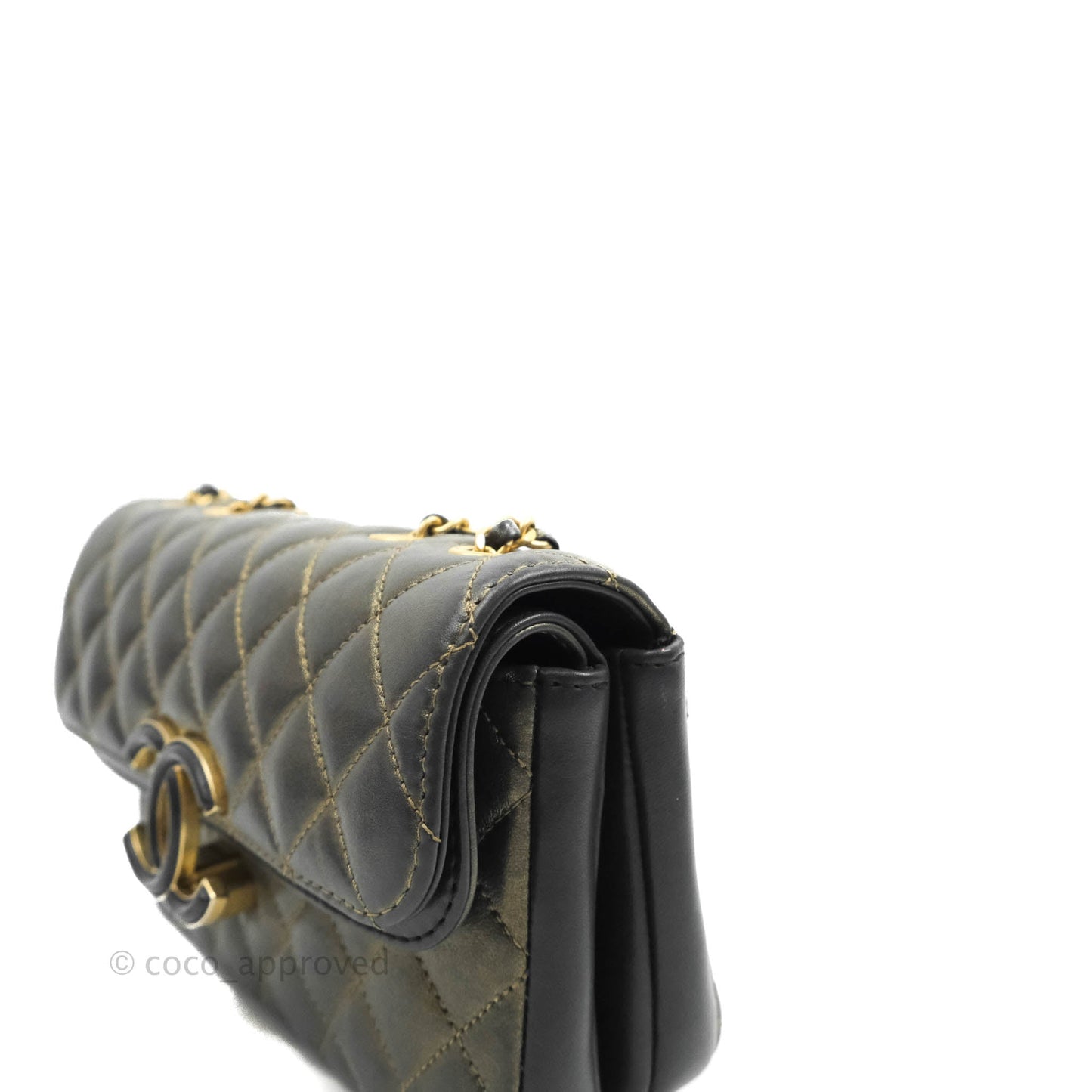 Chanel Small Enamel CC Flap Bag Quilted Iridescent Grey Lambskin Aged Gold Hardware