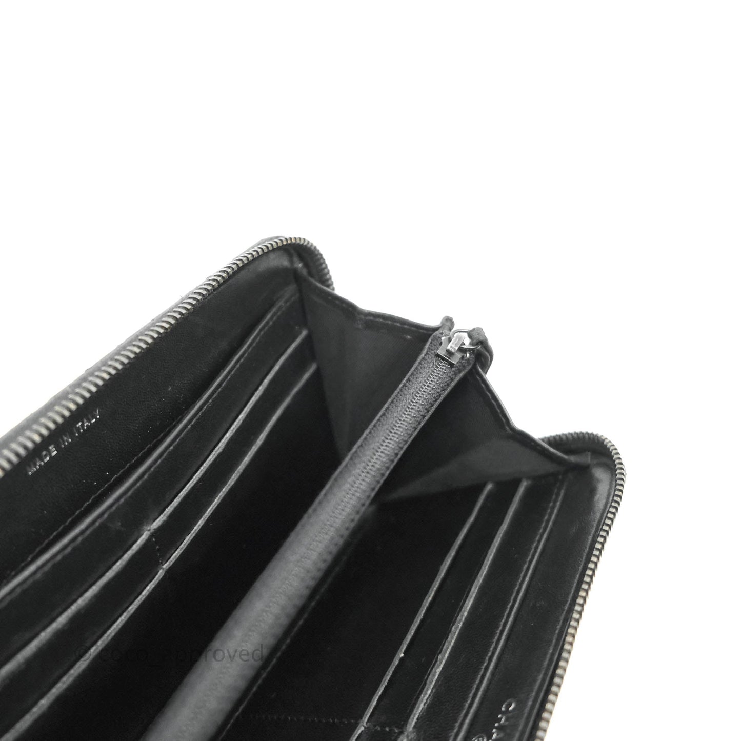 Chanel Chevron Zipped Around Long Wallet All Black Lambskin