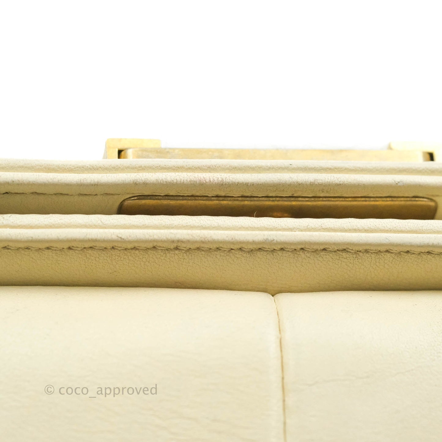 Chanel Medium Chevron Boy Light Beige Calfskin Caviar Aged Gold Hardware