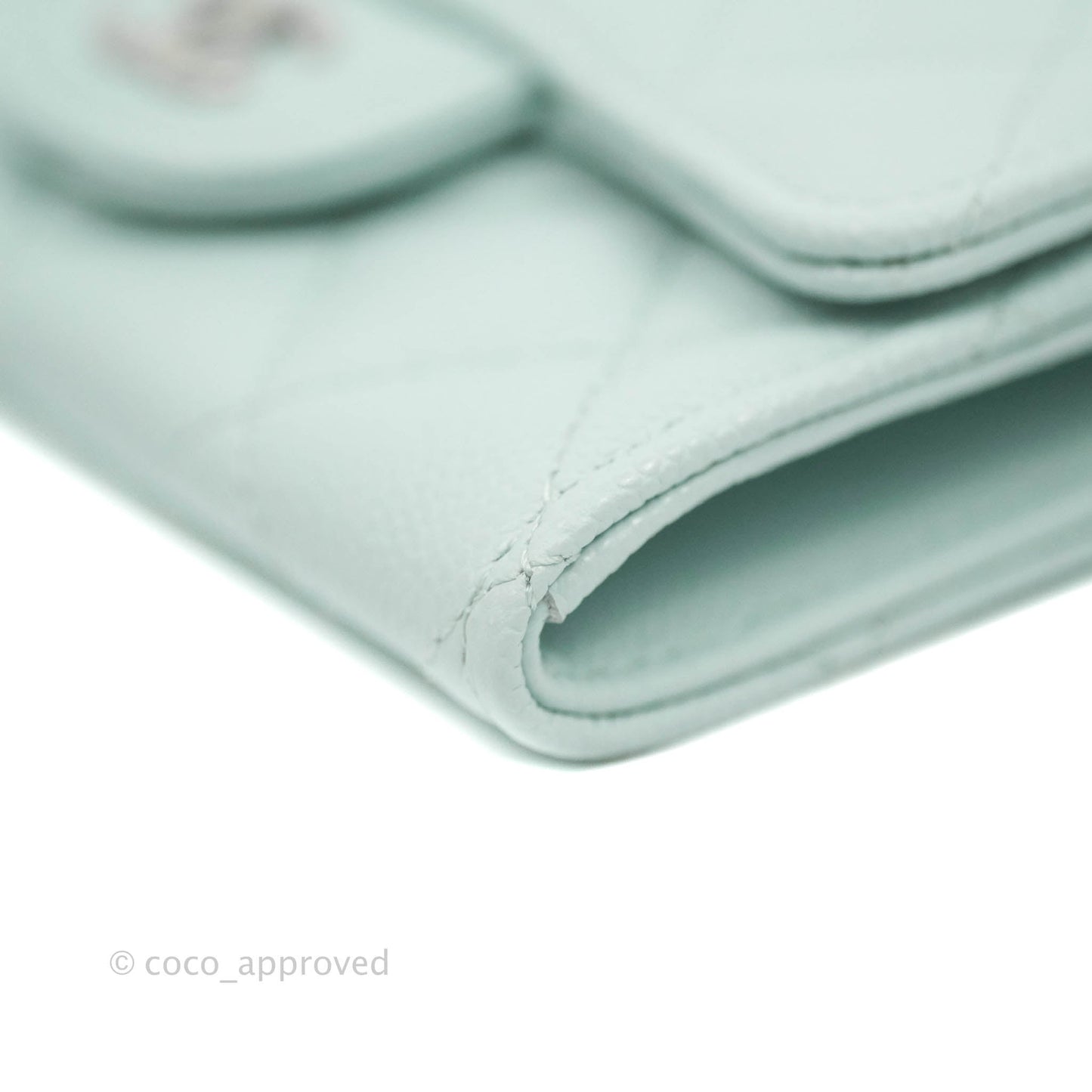 Chanel Quilted Classic Flap Card Holder Pale Mint Caviar Silver Hardware