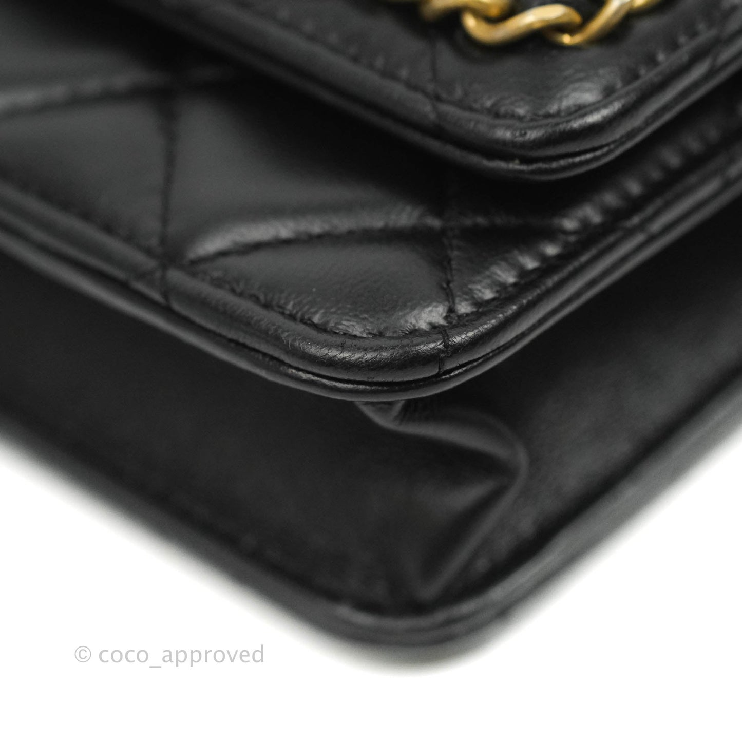 Chanel Quilted Wallet on Chain WOC Chain Around Black Lambskin Aged Gold Hardware