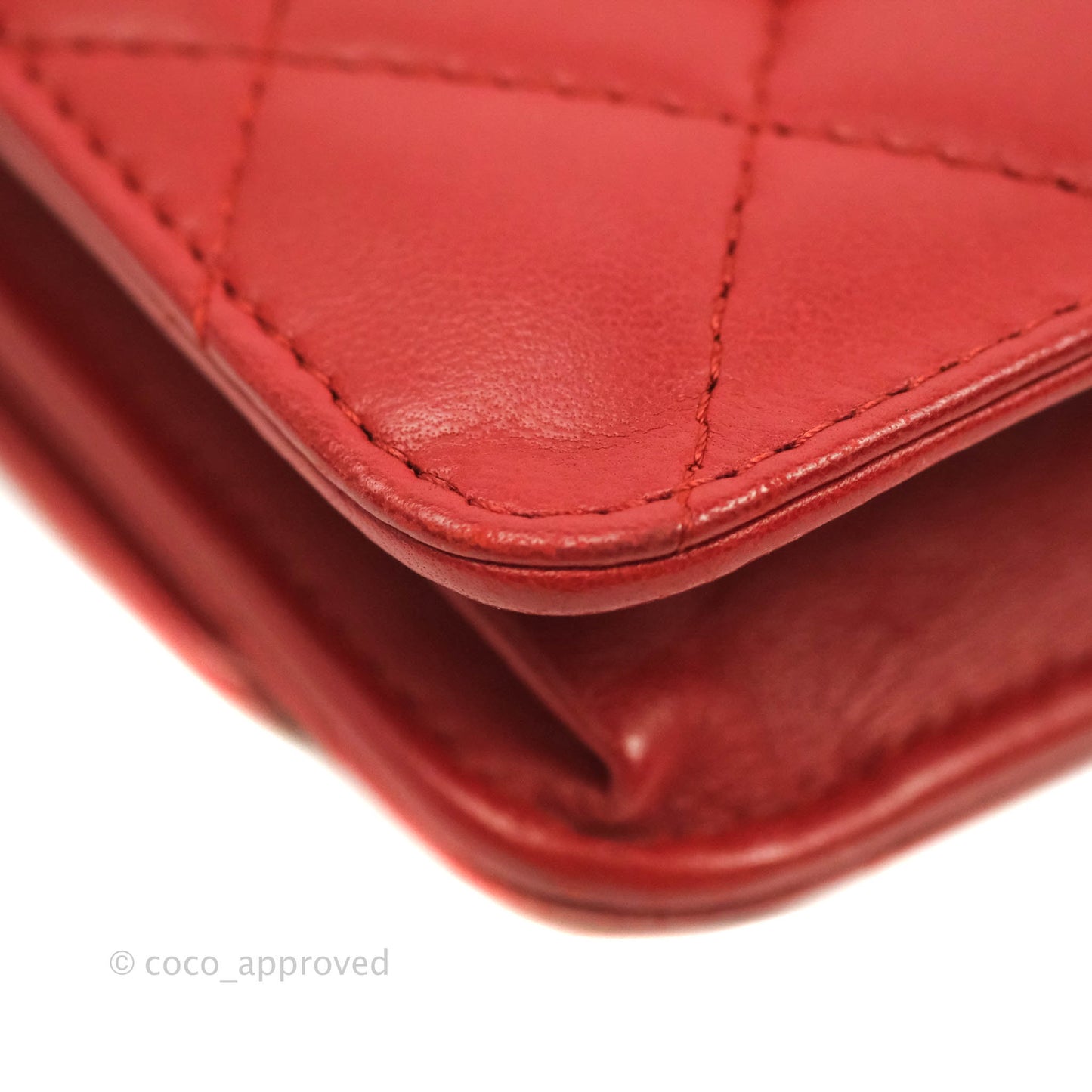 Chanel Quilted Wallet on Chain WOC Red Lambskin Silver Hardware