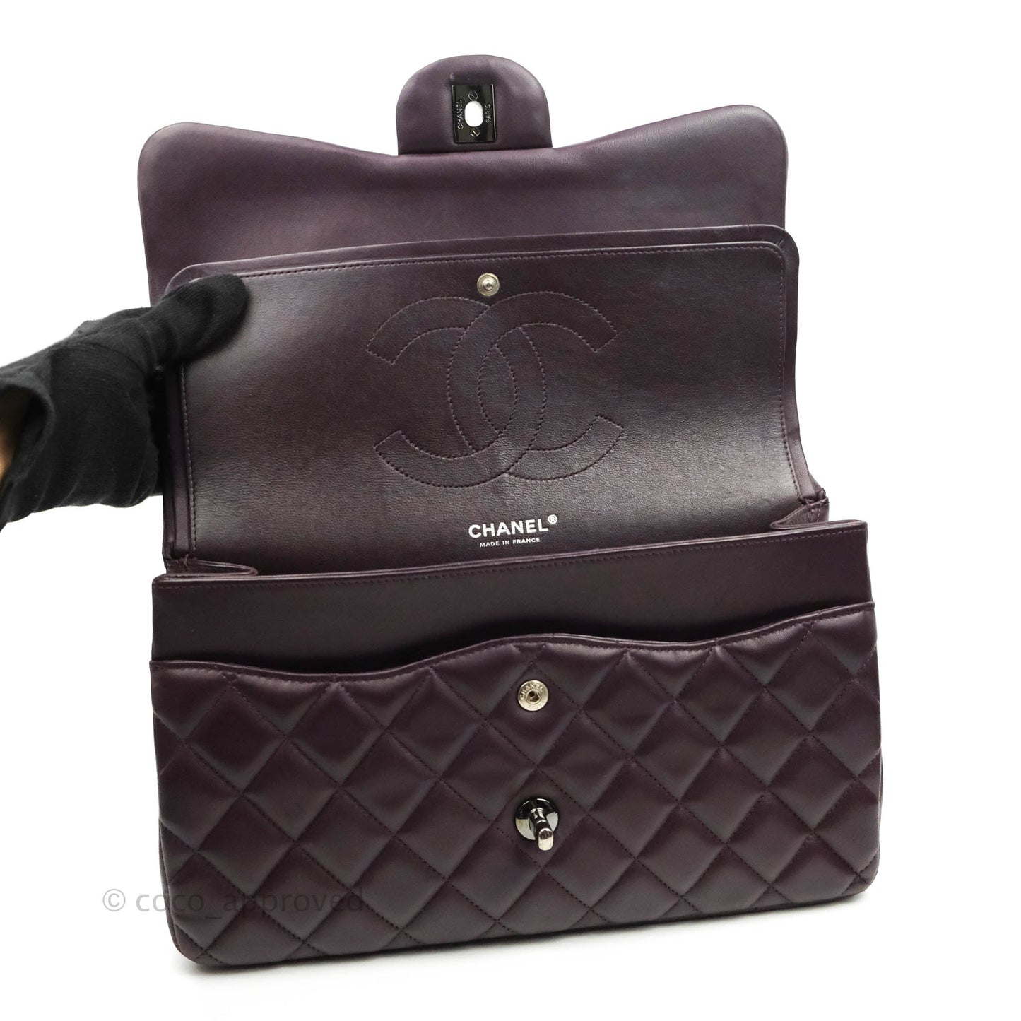 Chanel Quilted Jumbo Double Flap Plum Lambskin Gun Metal