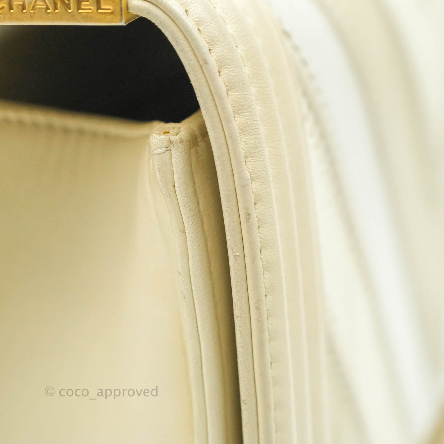 Chanel Medium Chevron Boy Light Beige Calfskin Caviar Aged Gold Hardware