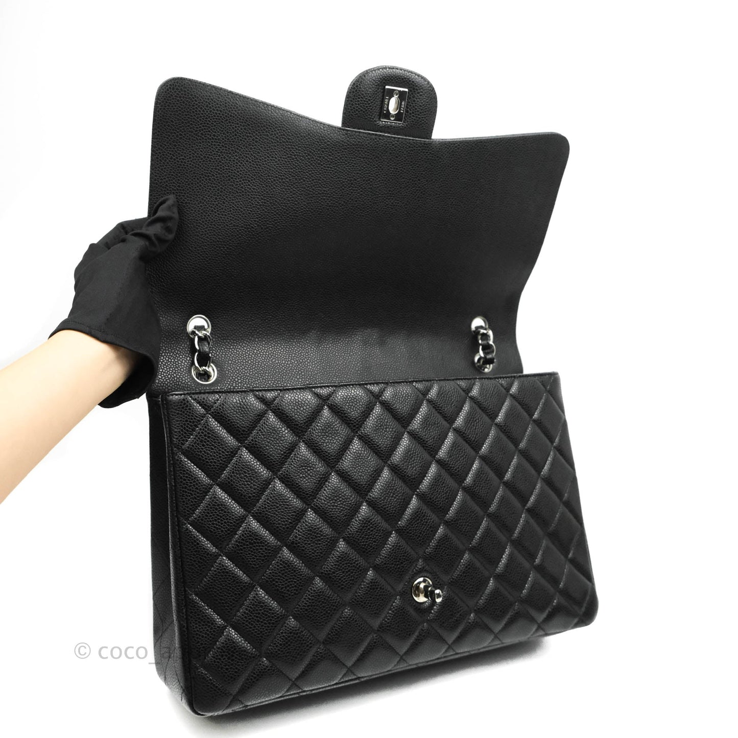 Chanel Single Flap Maxi Caviar Black Silver Hardware