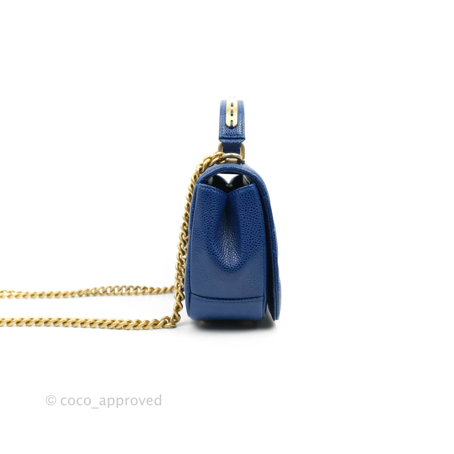 Chanel Mini Carry Around Flap Bag Blue Caviar Aged Gold Hardware