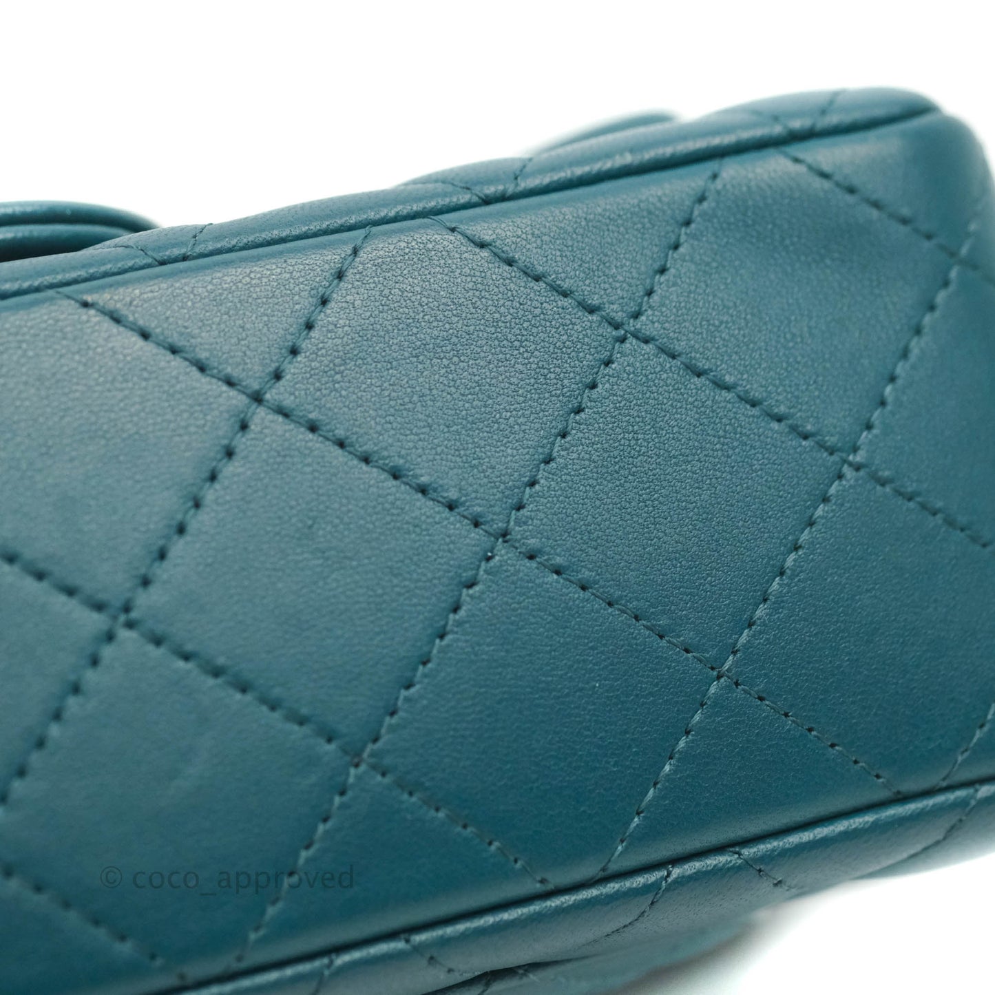 Chanel Classic Mini Rectangular Flap Teal Lambskin Silver Hardware
