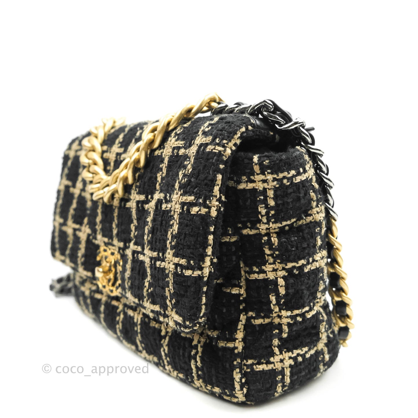 Chanel 19 Medium Beige Black Tweed Mixed Hardware