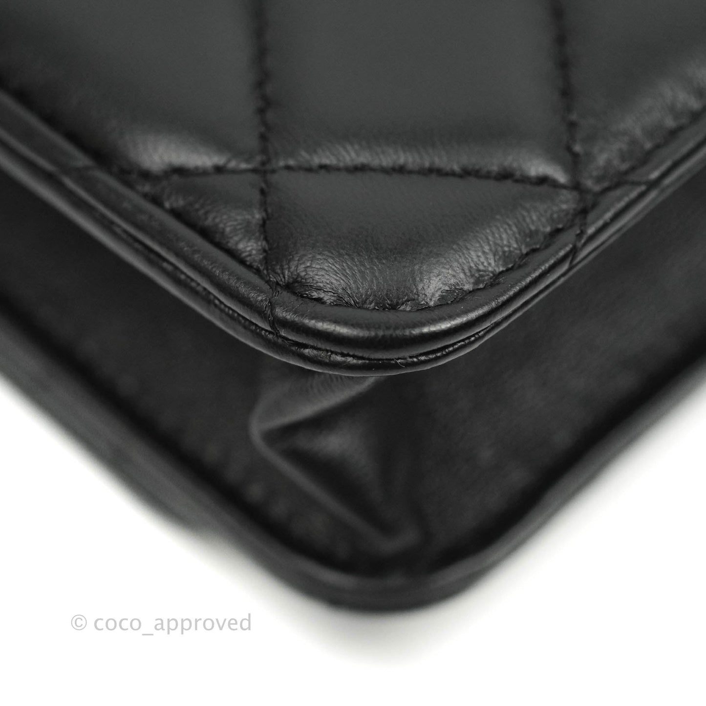 Chanel Quilted Wallet on Chain WOC Chain Around Black Lambskin Aged Gold Hardware
