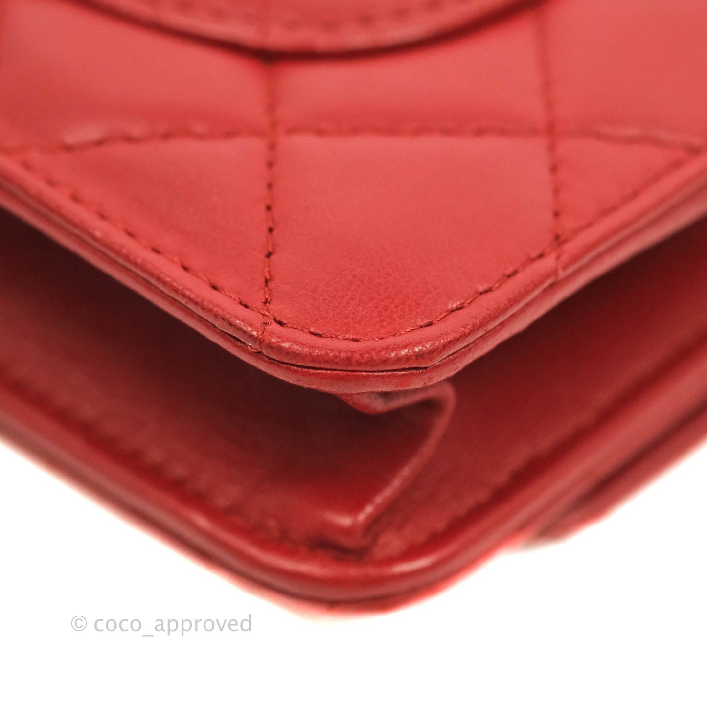 Chanel Quilted Wallet on Chain WOC Red Lambskin Silver Hardware