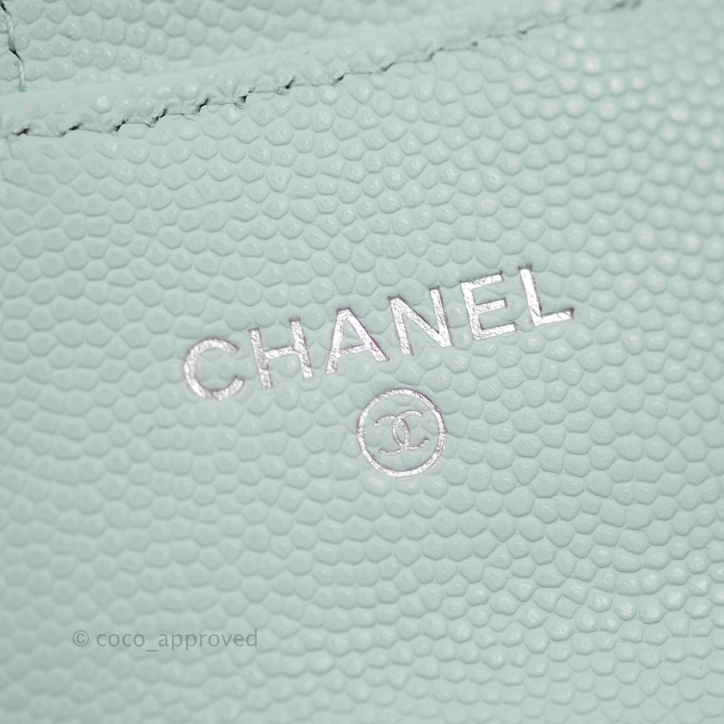 Chanel Quilted Classic Flap Card Holder Pale Mint Caviar Silver Hardware