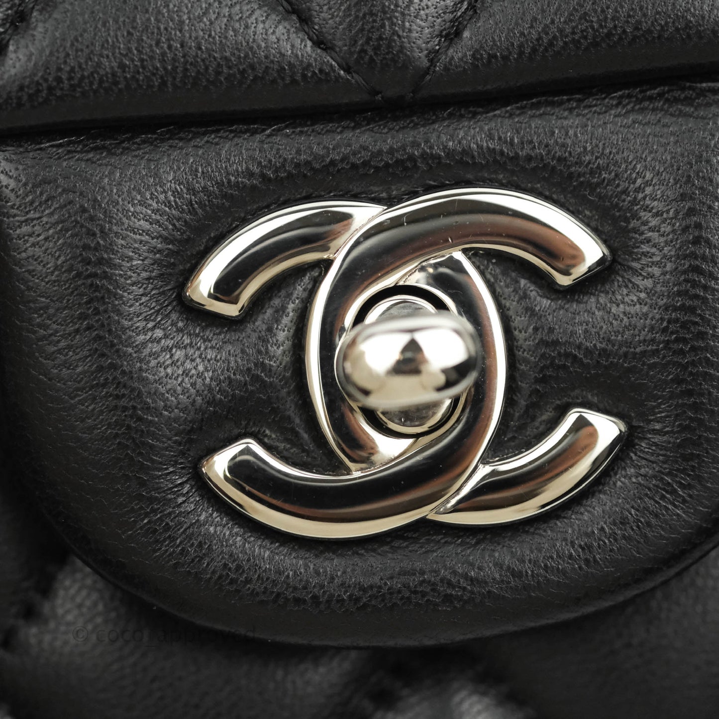 Chanel Classic M/L Medium Double Flap Black Lambskin Silver Hardware